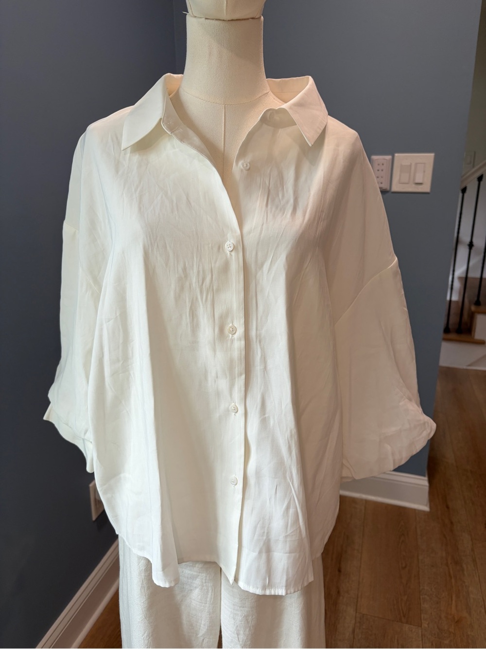 English Factory White Oversized Button Down Babydoll Shirt Top M NWT
